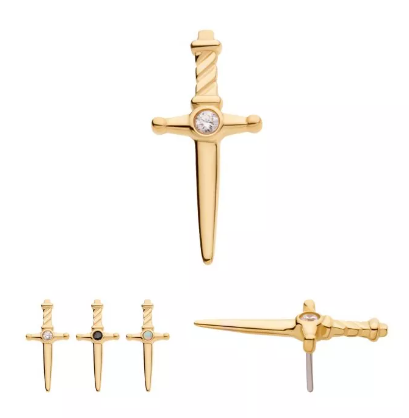 14K Gold Threadless Dagger Bezel Set CZ/Opal Top (3 colors)