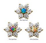 14K Gold Threadless Flower 7 Gems CZ/Opal Top (27 colors)