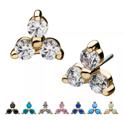 14K Gold Threadless Trinity CZ/Opal/Swarovski Top (11 colors)