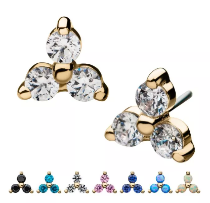 14K Gold Threadless Trinity CZ/Opal/Swarovski Top (11 colors) – ARAKNA ...