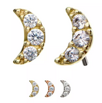 14K Gold Threadless Moon 3 CZ/Swarovski Top (4 options)