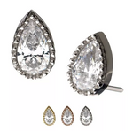 14K Gold Threadless Beaded Edge Pear CZ/Swarovski Top (5 options)