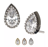 14K Gold Threadless Beaded Edge Pear CZ/Swarovski Top (5 options)