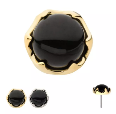 14K Gold Threadless Prong Black Onyx Top (2 colors)