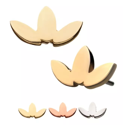 14K Gold Threadless 3 Leaf Flat Top (3 colors)