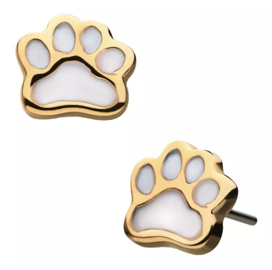 14K Gold Threadless Dog Paw Enamel Top