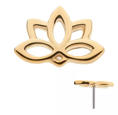 14K Gold Threadless Holllow Lotus Top