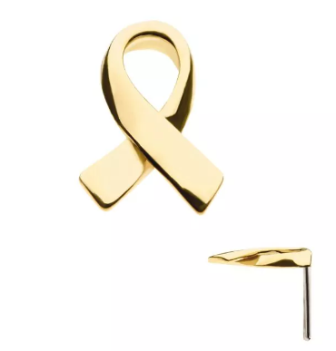 14K Gold Threadless Awareness Ribbon Symbol Top