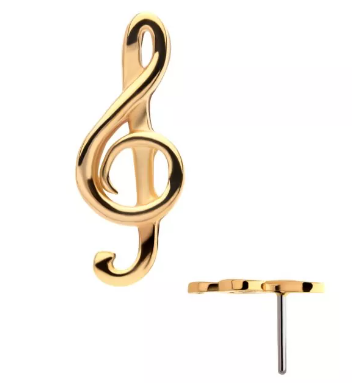 14K Gold Threadless G Clef Musical Symbol Top