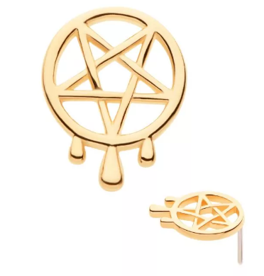 14K Gold Threadless Dripping Pentagram Top