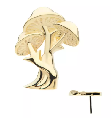 14K Gold Threadless Triple Mushroom Top