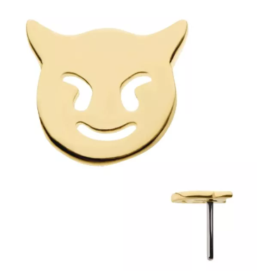 14K Gold Threadless Cut Out Devil Emoji Top