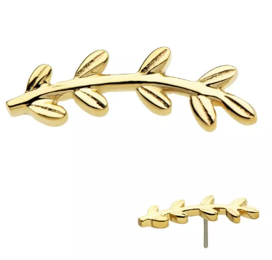 14K Gold Threadless Vine Leaf Top