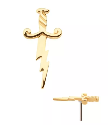 14K Gold Threadless Lightning Bolt Dagger Top