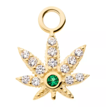 14K Gold Pot Leaf CZ Charm