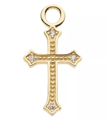 14K Gold Antique Cross CZ Charm