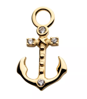 14K Gold Anchor CZ Charm