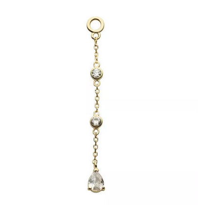 14K Gold 3-Tier CZ Chain Dangle Charm