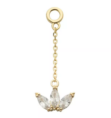 14K Gold CZ Marquise & Beads Chain Dangle Charm