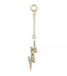 14K Gold CZ Pave Lightning Bolt Chain Dangle Charm