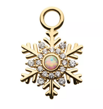 14K Gold CZ & Opal Snowflake Charm