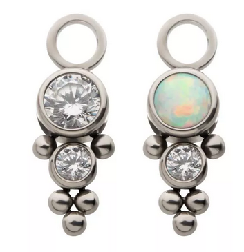 Titanium Beads & 2-CZ/Opal Trinity Charm (2 colors)