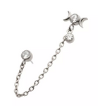 Titanium Threadless Triple Moon Double Round CZ Chain Dangle Top