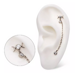 Titanium Threadless Triple Moon Double Round CZ Chain Dangle Top
