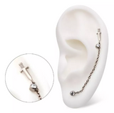 Titanium Threadless Dagger Double Round CZ Chain Dangle Top