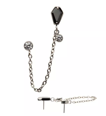 Titanium Threadless Black Coffin Double Round CZ Chain Dangle Top