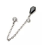 Titanium Threadless Black Coffin Double Round CZ Chain Dangle Top