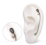 Titanium Threadless Black Coffin Double Round CZ Chain Dangle Top