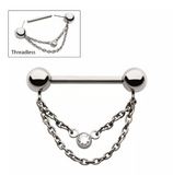 Titanium Threadless 2-Tier CZ Chain Dangle Nipple Bar