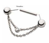 Titanium Threadless 2-Tier CZ Chain Dangle Nipple Bar