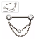 Titanium Threadless CZ End 2-Tier CZ Chain Dangle Nipple Bar