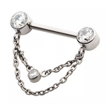 Titanium Threadless CZ End 2-Tier CZ Chain Dangle Nipple Bar