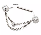 Titanium Threadless CZ End 2-Tier CZ Chain Dangle Nipple Bar