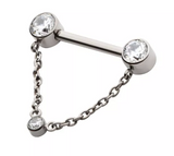 Titanium Threadless CZ End CZ Chain Dangle Nipple Bar