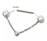 Titanium Threadless CZ End CZ Chain Dangle Nipple Bar