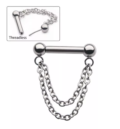 Titanium Threadless Ball 2-Chains Dangle Septum Bar (2 gauges)