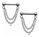 Titanium Threadless Ball 2-Chains Dangle Septum Bar (2 gauges)