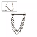 Titanium Threadless Ball 2-Chains Dangle Septum/Cartilage Bar (2 lengths)