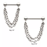 Titanium Threadless Ball 2-Chains Dangle Septum/Cartilage Bar (2 lengths)