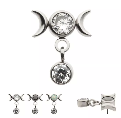 Titanium Triple Moon Phase Gem Dangle Top (2 options, 3 colors)