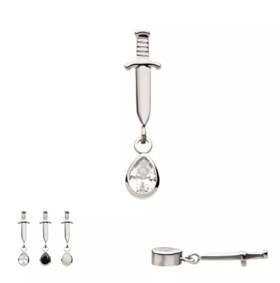 Titanium Dagger Teardrop Gem Dangle Top (2 options, 3 colors)