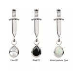 Titanium Dagger Teardrop Gem Dangle Top (2 options, 3 colors)