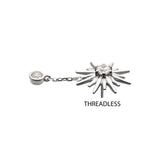 14K Gold Threadless Sunburst & CZ Chain Dangle Top (2 colors)