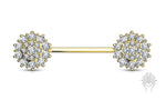 14K Gold Triple CZ Flower Nipple Bar (2 colors)