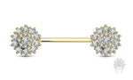 Triple Tiered CZ Flower 14K Gold Nipple Bar Piercing Jewelry