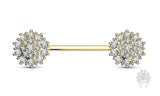Triple Tiered CZ Flower 14K Gold Nipple Bar Piercing Jewelry